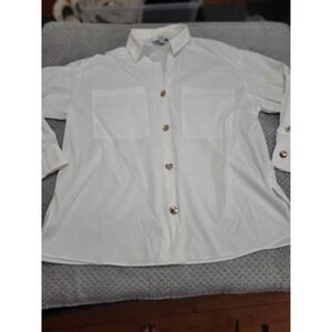 Magaschoni white button front blouse xl
